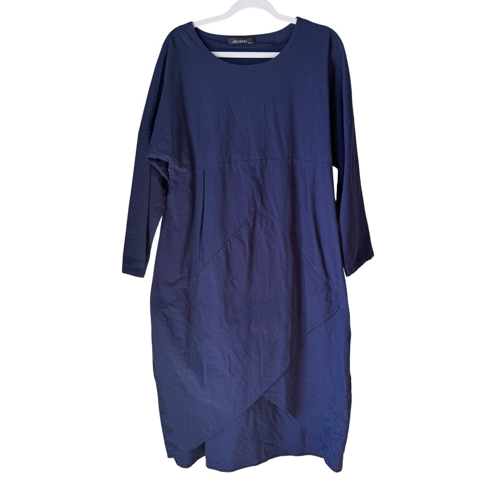 Jacansi Dress 100% Cotton Asymmetrical Hem Loose Comfortable Lagenlook Size XL